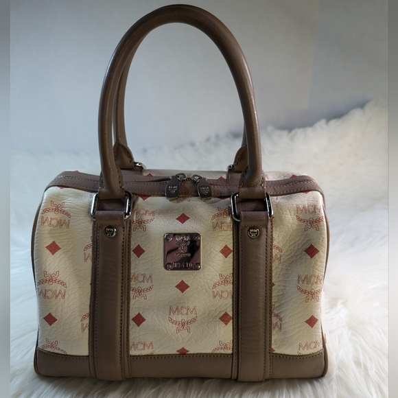 MCM Boston Bag White Pink Beige - Picture 3 of 16
